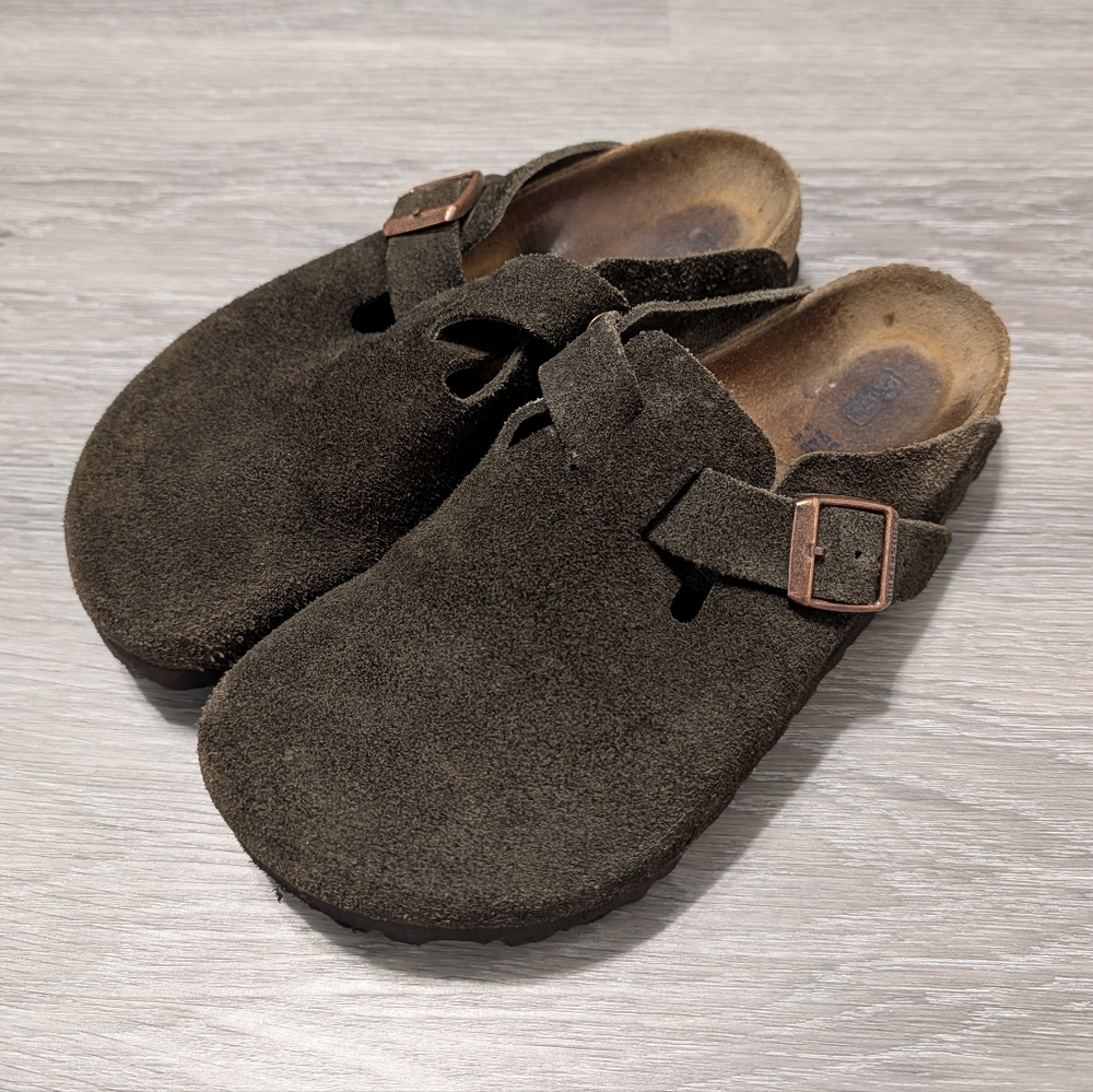 Birkenstock Brown Suede Slip-On Clogs, Size 37